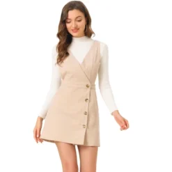 Allegra K Women's Corduroy Mini V Neck Vintage A-Line Bib Overall Pinafore Skirts -Allegra K GUEST 61975d59 f425 44dc 9982 ca0761edbac8