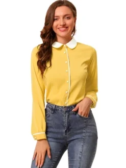 Allegra K Women's Vintage Button Down Contrast Peter Pan Collar Office Work Blouse -Allegra K GUEST 61b32d2b 5afa 4d7d b18d eb1f17ed0274