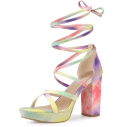 Allegra K Women's Tie Dye Platform Chunky Heel Lace Up Sandals -Allegra K GUEST 61bea317 0d17 4de9 9031 e513d530e442
