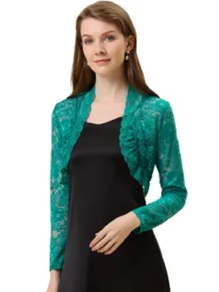 Allegra K Women's Crop Scalloped Hem Floral Lace Sheer Long Sleeve Shrugs -Allegra K GUEST 6233a716 1aec 41fc b8e0 4c38d0bd4fac