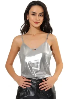 Allegra K Women's Metallic Shiny Party Tank Top Deep V Camisole Tops -Allegra K GUEST 625efd26 4644 4187 9b46 7cef9cdba09e
