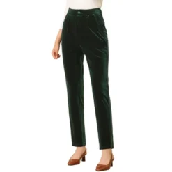 Allegra K Women's Velvet Elegant High Waist Trousers With Pockets Work Ankle Pants