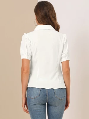 Allegra K Women's Peter Pan Collar Short Sleeve Button Front Work Shirt 2 Allegra K Women's Peter Pan Collar Short Sleeve Button Front Work Shirt - Image 2