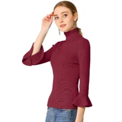 Allegra K Women's Ruffle Sleeves Pullover Turtleneck Stretchy Knit Sweater Slim Fit Shirt -Allegra K GUEST 62e7c610 7ca7 4df0 97c8 a1c15d2c5bb4
