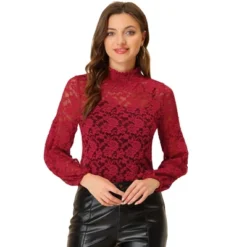 Allegra K Women's See Through Mock Neck Long Sleeve Floral Lace Blouse -Allegra K GUEST 62f53c8e 8d8a 4d86 8fcc 5ecb992cd380