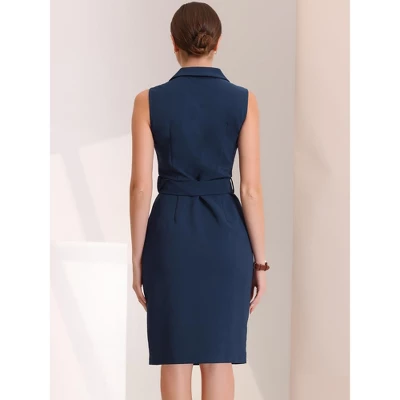 Allegra K Women's Sleeveless Notched Lapel Double Breasted Belted Work Office Dress 3 Allegra K Women's Sleeveless Notched Lapel Double Breasted Belted Work Office Dress - Image 3