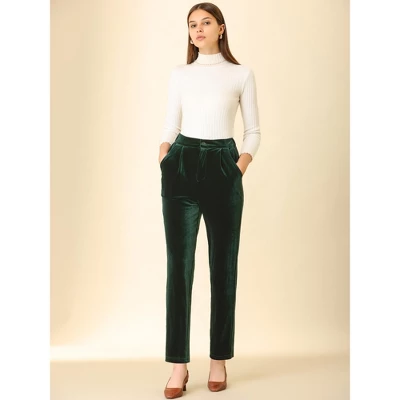 Allegra K Women's Velvet Elegant High Waist Trousers With Pockets Work Ankle Pants 2 Allegra K Women's Velvet Elegant High Waist Trousers With Pockets Work Ankle Pants - Image 2
