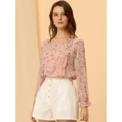 Allegra K Women's Square Neck Floral Blouse Ruffle Casual Long Sleeve Top -Allegra K GUEST 63c24005 d4db 4cd4 a173 bc6989ee53d1