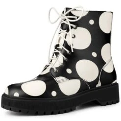 Allegra K Women's Platform Lace Up Polka Dots Printed Combat Boots -Allegra K GUEST 64009203 7b4b 4615 804e 082eafd3e504