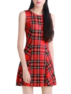Allegra K Women's Summer Plaid Dresses Mini A-Line Sleeveless Fit And Flare Dress -Allegra K GUEST 6409b696 0244 45a0 b2dd 97cd4c7421f7