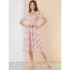 Allegra K Women's Square Neck Puff Sleeves Casual Midi Smocked Floral Dress