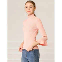 Allegra K Women's Ruffle Sleeves Pullover Turtleneck Stretchy Knit Sweater Slim Fit Shirt -Allegra K GUEST 646dcab8 9f23 4101 ab0b 6902c754ff90
