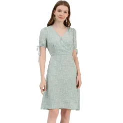 Allegra K Women's Ditsy Floral Tie Lace-up Short Sleeve A-line V-Neck Chiffon Dress -Allegra K GUEST 64cc1ff7 ee29 4d76 9ffb a1b78f7849c0