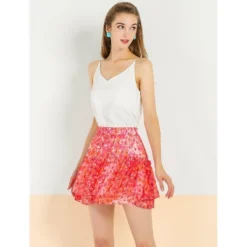 Allegra K Women's Summer Floral Tiered Ruffle Skirts Cute Mini Skirt