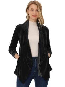 Allegra K Women's Shawl Collar Pocket Open Front Velvet Cardigan -Allegra K GUEST 64eee466 0b8e 46b0 b77e f83cce7a855d