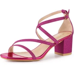 Allegra K Women's Glitter Crisscross Strap Chunky Sandals -Allegra K GUEST 64fd4599 525d 4156 b9de 221eb39b78a7