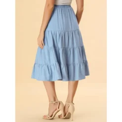 Allegra K Women's Midi Solid Elastic Waist Flare Tiered Long A-Line Skirt With Pockets -Allegra K GUEST 6505496a 5e74 4abc 8caa a9ac370544bb