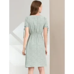 Allegra K Women's Ditsy Floral Tie Lace-up Short Sleeve A-line V-Neck Chiffon Dress -Allegra K GUEST 65798c6a b4db 4efb 9d5f 2055f69b87fd