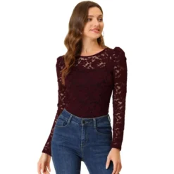 Allegra K Women's Vintage Semi-Sheer Puff Long Sleeve Embroidery Lace Floral Blouse -Allegra K GUEST 65bc93b4 fa8f 497f b881 84651b6351f4