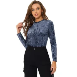 Allegra K Women's Casual Vintage Velvet Crew Neck Long Sleeve T-shirts -Allegra K GUEST 65c37ea6 7651 4317 80e8 3f8c10ab9eae