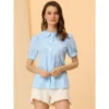 Allegra K Women's Plaid Gingham Blouse Puff Short Sleeve Peter Pan Collar Button Down Shirt