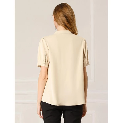 Allegra K Women's Work Office Half Placket Ruffled Puff Sleeve Blouse 4 Allegra K Women's Work Office Half Placket Ruffled Puff Sleeve Blouse - Image 4