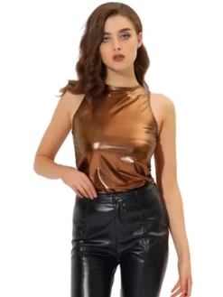 Allegra K Women's Party Shiny Sleeveless Club Metallic Tank Top -Allegra K GUEST 66561d34 14be 4943 9bbf 36985d8aeec2