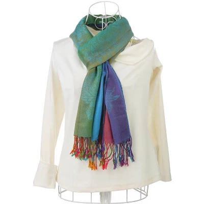 Allegra K Women Large Tassel Wrap Floral Print Gradient Color Scarf 5 Allegra K Women Large Tassel Wrap Floral Print Gradient Color Scarf - Image 5