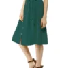 Allegra K Women's Button Front Casual High Waist Belted Midi Flare Skirt