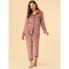 Allegra K Women's Flannel Button Down Lounge Winter Long Sleeves Pajama Sets