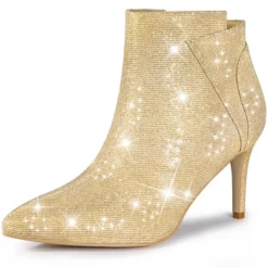 Allegra K Women's Glitter Pointed Toe Side Zip Stiletto Heel Ankle Boots -Allegra K GUEST 68189695 cd7a 45c0 98ad d1ae462cffc8
