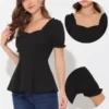Allegra K Women's Sweetheart Neck Blouse Puff Ruffle Sleeve Elegant Peplum Top