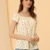 Allegra K Women's Square Neck Casual Cap Sleeve Floral Print Peasant Tops