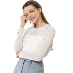 Allegra K Women's Elegant Lace Sleeve Top Scalloped Trim Summer Casual Chiffon Blouse -Allegra K GUEST 68f04c50 b335 4802 9634 ef146e9495bd