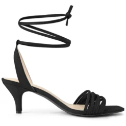 Allegra K Women's Kitten Heel Lace Up Faux Suede Heel Sandals -Allegra K GUEST 698f54c5 41f4 42ee 9230 298fa49ad607