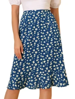 Allegra K Women's Floral Ruffle Elastic High Waist Button Flowy Split Midi Skirt -Allegra K GUEST 69a18133 9e5b 4b7d b9d6 615c27cb866b