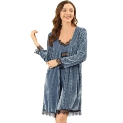 Allegra K Women's Velvet Pajama Set Lace Cami Dress Midi Robe Sets Nightdress -Allegra K GUEST 69eb3d25 82a9 4f2c b0b6 ccb92861bb79
