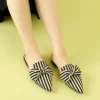 Allegra K Women's Pointed Toe Slip On Flat Stripe Bow Slides Mules