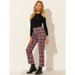 Allegra K Women's Plaid Trousers Button Casual Tartan Check Work Pants -Allegra K GUEST 6a605dbb 5252 4780 8b3c 599850c78a71