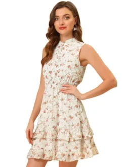 Allegra K Women's Floral A-line Smocked Waist Tiered Ruffled Chiffon Mini Dress -Allegra K GUEST 6a8ccd3c 8a57 4f97 87d9 8dca3100cd52