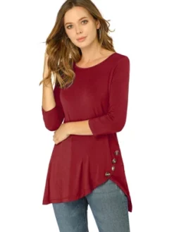 Allegra K Women's 3/4 Sleeve Round Neck Button Decor Casual Stretchy Tunic Tops 27 Allegra K Women's 3/4 Sleeve Round Neck Button Decor Casual Stretchy Tunic Tops -Allegra K GUEST 6acf63b1 1c57 47ce bb7c e34619bdef17