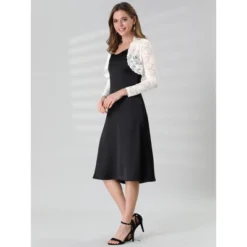 Allegra K Women's Crop Scalloped Hem Floral Lace Sheer Long Sleeve Shrugs -Allegra K GUEST 6ad98745 bfd9 441a bb64 67365eb6bef3