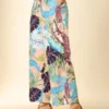Allegra K Women's Floral Casual Elastic Waist Wide Leg Tropical Trouser
