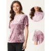 Allegra K Women's Casual Velvet Solid Round Neck Short Sleeve T-Shirt