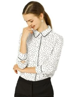 Allegra K Women's Printed Long Sleeve Piped Button Down Office Shirt -Allegra K GUEST 6b478cdb 4e79 4fab bc07 e8a51913a6e8