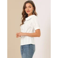 Allegra K Women's Peter Pan Collar Swiss Dots Short Sleeves Button Front Shirt -Allegra K GUEST 6ba231cd ab0f 4583 8b99 da3fc045155b