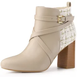 Allegra K Women's Plaid Pointed Toe Crisscross Strap Block Heels Ankle Boots -Allegra K GUEST 6baaab81 70c3 4375 8f34 1d87db65438e