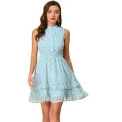Allegra K Women's Floral A-line Smocked Waist Tiered Ruffled Chiffon Mini Dress -Allegra K GUEST 6c238276 c990 49e8 9c93 abac3ed7b7b8