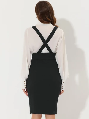 Allegra K Women's High Waist Split Adjustable Strap Suspender Pencil Skirts 2 Allegra K Women's High Waist Split Adjustable Strap Suspender Pencil Skirts - Image 2