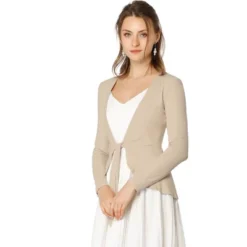 Allegra K Women's Tie Front Ruffled Hem Crop Knit Cardigan -Allegra K GUEST 6c4a98cd 25ec 44c5 8cc6 53e205a67f06